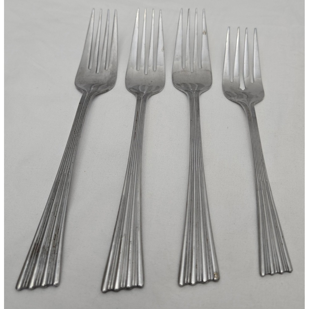 Corey Revere Silver Lot - 1 Salad/3 Dinner Forks Stainless Angled Fan Tip Ridge